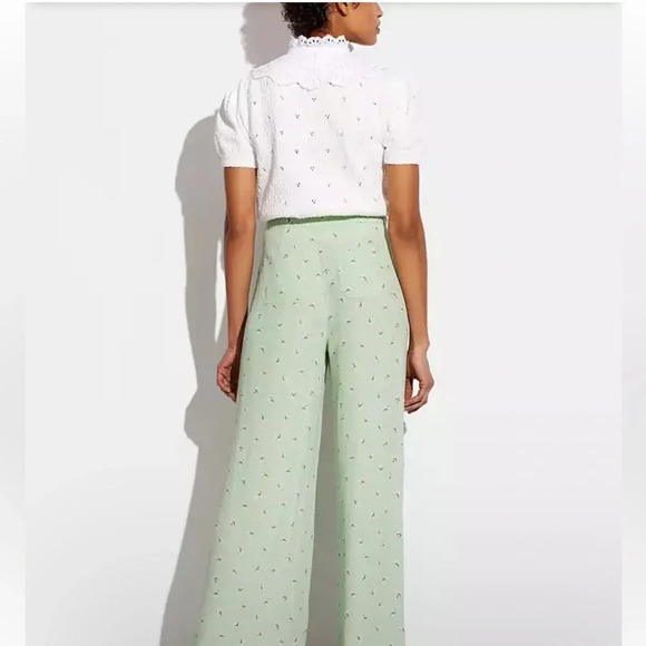 COACH Printed Loom Pants. Green and white size 0/ XS-S NWOT lightweight summer - Picture 4 of 16